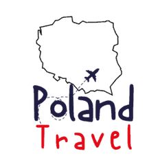 the logo for poland travel with an airplane flying over it