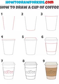 how to draw a cup of coffee step by step instructions for kids and beginners