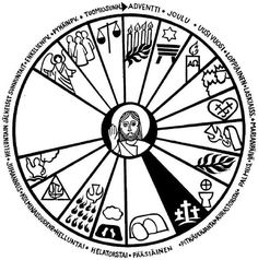 an image of the wheel of life in black and white, with symbols around it