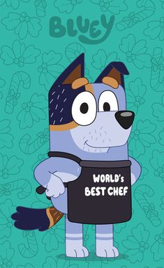 a cartoon dog holding a sign that says world's best chef