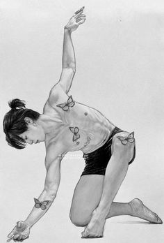 a pencil drawing of a person doing a handstand on one leg and another hand in the other