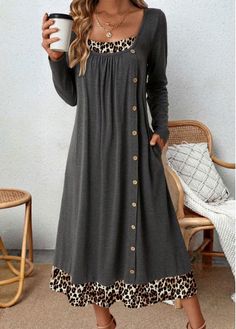 Color:Dark Grey;Size:S;Size:M;Size:L;Size:XL;Size:XXL;Package Contents:1 X Dress;Occasion:Other;Style:Casual; Dresses Comfortable, Buttoned Dress, Sukienki Plus Size, Dresses Tight, Dress Occasion, Cotton Blends Dress, Panel Dress, Dress Sale, Plus Size Clothing For Women