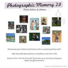 an advertisement for the photographer's memory 2 0 photo editor and maker, showing photos from