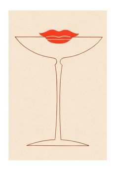 a drawing of a martini glass with lipstick on it