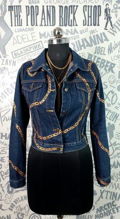 Beautifully handpainted denim jacket with intertwined chain motifs spread all over the jacket,giving it a rock star feel.Ideal party and club wear jacket.Check it out on our etsy store. Club Wear, Rock Star, A Rock, Rihanna, Denim Jacket