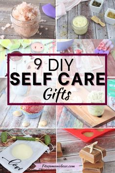 the words 9 diy self care gifts on top of different pictures and images with text overlay