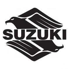 the logo for suzuki with an eagle on it's head and two hands holding