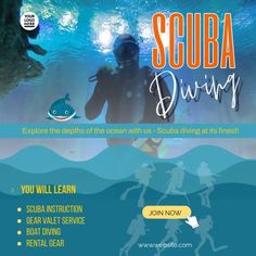 an advertisement for scuba diving with the caption's description below and information about it