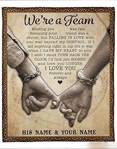 two people holding hands with the words we're a team