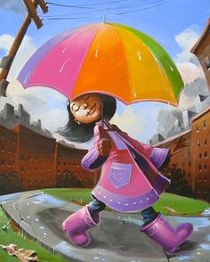 a painting of a girl with an umbrella