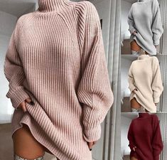 Women Turtleneck Oversized Knitted Dress Autumn Solid Long Sleeve Woman Elegant Mini Sweater Plus Size Winter Elegant Casual Dress, Loose Tunic, Pull Oversize, Turtle Neck Sweater, Turtleneck Sweater Dress, Womens Turtleneck, Long Sleeve Sweater Dress, Mini Sweater Dress, Sweater Dress Women