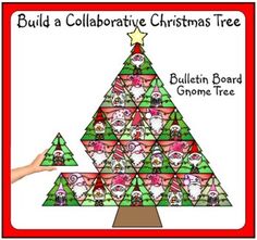 Another great Christmas Activity. Your students are going to love this Christmas Activity. And what a great way to reinforce co-operation amongst classmates. Each student is given an individual tree (all decorated with gnomes) to color and cut and then the class builds a giant tree together.Decor... Collaborative Christmas Tree, Classroom Christmas Tree, Bulletin Board Tree, Fairy Pillows, Teaching Holidays, Christmas Collage, Giant Tree, Christmas Activity, Christmas School