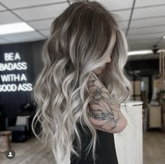 Blonde Highlights Ash Brown Hair, Blond Grey Balayage, Icey Balayage Hair, Cool Tone Blonde Balayage Dark Roots, Medium Length Ash Blonde Hair, Icy Blonde With Dimension, Ash Brown Balayage Light Blonde, Smudge Root Blonde Balayage, Ash Blonde Hair With Money Piece