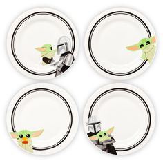 four star wars plates with baby yoda on them