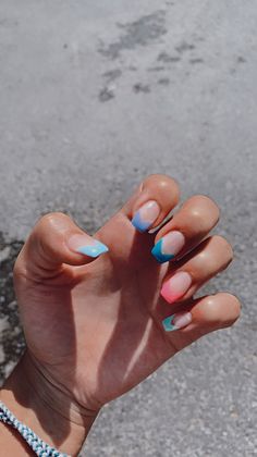 French Summer Nails, Preppy Nails, Acrylics Nails, Bday Nails, Nail Board, French Summer, Style Nails, Colorful French