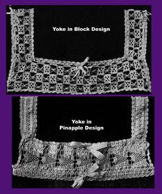 two pictures of different types of crochet on black and white paper with the words yoke in block design