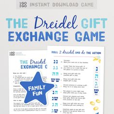 the dreidel gift exchange game is on display in front of a white background