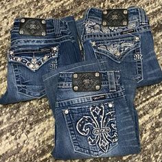 3 Pairs Of Size 28 Bootcut Miss Me Jeans. All In Great Condition. Butterfly Jeans, Thrift Clothes, 2000s Jeans, Holiday Finds, Clothing Wishlist, Style Bundle, Dream Fashion, Digital Closet, Thrifted Outfits