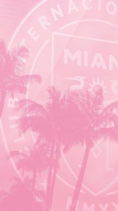 a pink background with palm trees and the words miami 3 - 8 in front of it