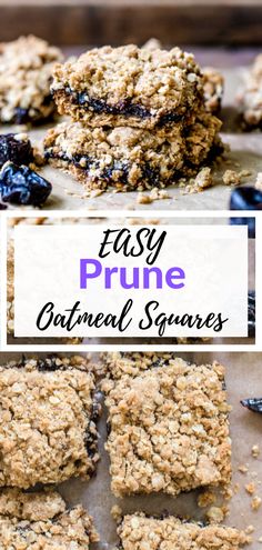 blueberry crumble oatmeal squares are stacked on top of each other