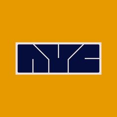 the new york mets logo is shown in blue and yellow colors on an orange background