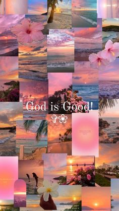 a collage of pictures with the words god is good