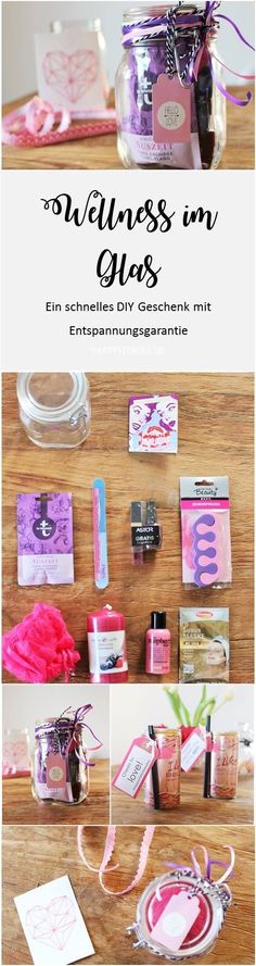 some pink and purple items on a wooden table with text overlaying the image