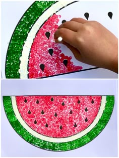 a person is painting a watermelon on paper