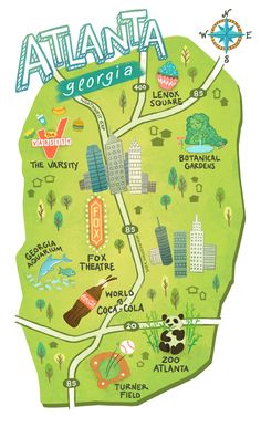 an illustrated map of atlanta with the names and locations