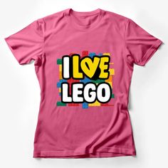 Colorful Brick Pattern I Love Lego Graphic Tee, Unisex T-Shirt for Toy Enthusiasts, Gift for Lego Lovers Female T-Shirt Custom graphic T-Shirt.Customize your color Playful Slogan T-shirt With Crew Neck, Playful Slogan Crew Neck T-shirt, Funny Pink Crew Neck T-shirt, Playful Pink T-shirt With Slogan, Playful Crew Neck T-shirt With Funny Text, Novelty Pink Crew Neck T-shirt, Fun Short Sleeve T-shirt With Logo Print, Funny Pink T-shirt With Text Print, Playful Crew Neck Top With Funny Text