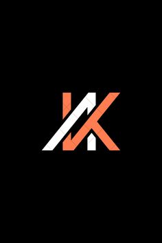 an orange and white letter k on a black background