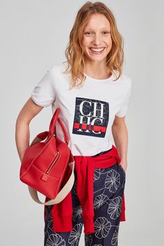 Ch Carolina Herrera, Carolina Herrera, Cotton Tshirt, Navy, White