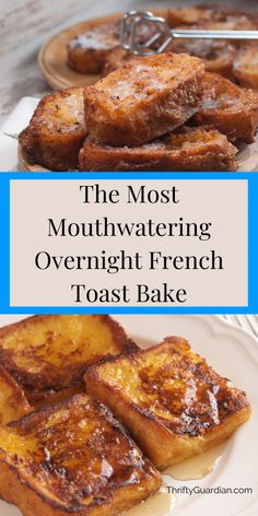 the most mouthwatering overnight french toast bake is on this plate and it's ready to be eaten