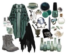 Storm Water Witch by ashenbones on Polyvore featuring Demeter Fragrance Library Butter London H&M Jayson Home China Glaze By Lassen Jars Roxy Ocean Witch Aesthetic Fashion, Sea Witch Aesthetic Dark, Water Witch Outfit, Sea Witch Outfit, Sea Witch Aesthetic Outfit, Hippy Witch, Bohemian Witch, Witchy Outfits, Witch Style