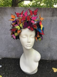 Butterfly Headpiece Butterfly Headdress-Derby-Spring by doramarra Butterfly Headdress, Derby Hats Diy Ideas, Tea Party Fashion, Butterfly Headpiece, Styrofoam Head, Crazy Hat, Spring Hat, Crazy Hat Day, Fascinator Wedding