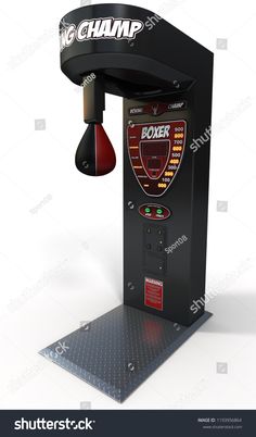 an arcade machine with boxing gloves hanging from it