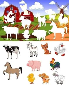 an image of farm animals in different stages of their life and the same color scheme