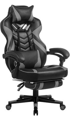 an office chair with black and grey leather upholstered on the armrests