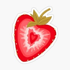 a heart shaped strawberry sticker on a white background