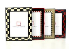 four frames are lined up on a white surface