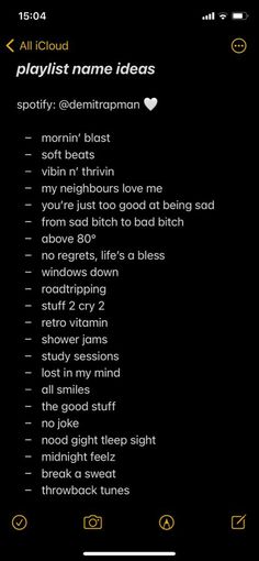 an iphone screen with the text playlist name ideas