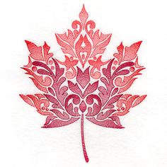 a red and white drawing of a leaf