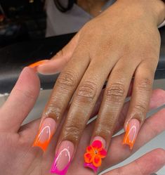 Vacation Nails Simple, Orange Summer Nails, Stilleto Nails Designs, Acrylic Toe Nails, Colored Acrylic Nails, Girly Acrylic Nails, Work Nails, Dope Nail Designs, French Acrylic Nails