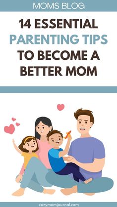 14 essential parenting tips to become a better mom - illustration of happy family with two kids. Games For Moms, Family Night, Daily Routines, Co Parenting, Good Grades