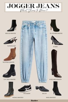 shoes or boots with jogger jeans Denim Joggers Outfit Winter, Jogger Jeans Outfit Women Denim, Jean Joggers Outfit, Jogger Jeans Outfit, Jogger Pants Outfit Winter, Denim Joggers Outfit, Jogger Pants Outfit Women, Shoes To Wear With Jeans, Joggers Outfit Women