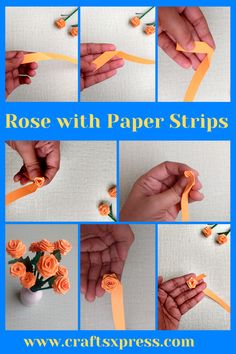 instructions to make paper flowers with scissors and tape for the flower arrangement in this step - by - step photo collage