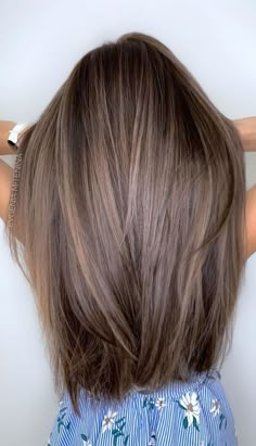 Medium Brown With Light Brown Highlights, Expensive Brown Balayage, Brown Hair Light Balayage, Teasy Lights Brunette Straight Hair, Salted Caramel Hair Balayage, Light Brown Hair No Blonde, Partial Honey Highlights, Balayage Hair Medium Brown, Brown Hair With Simple Highlights