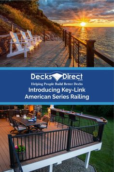 the deck direct brochure features an image of chairs and tables overlooking the ocean