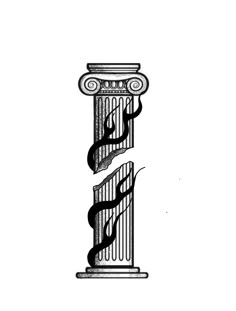 an old fashioned font that is in the shape of a column with two snakes on it