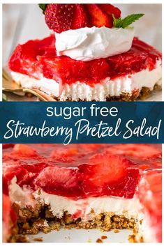 strawberry pretzel salad with whipped cream and fresh strawberries on top is the perfect summer dessert